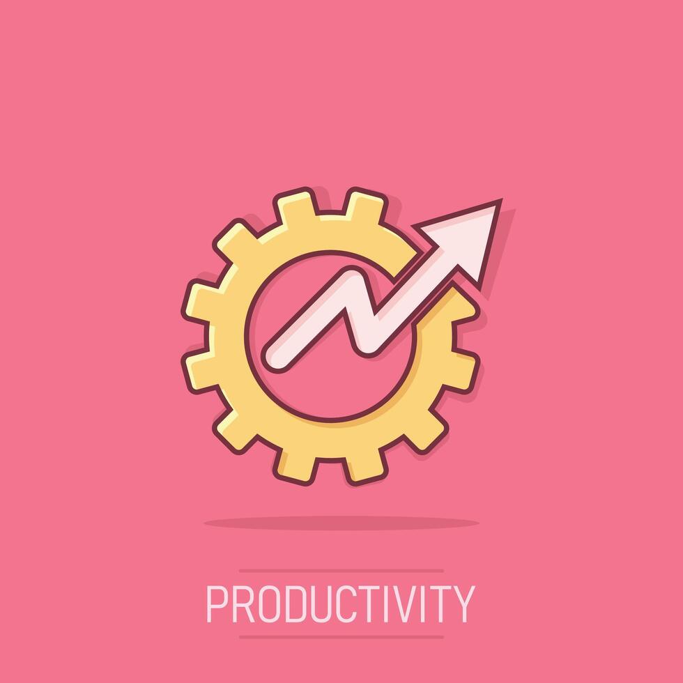Productivity icon in comic style. Process strategy cartoon illustration on isolated background. Seo analytics splash effect sign business concept. vector