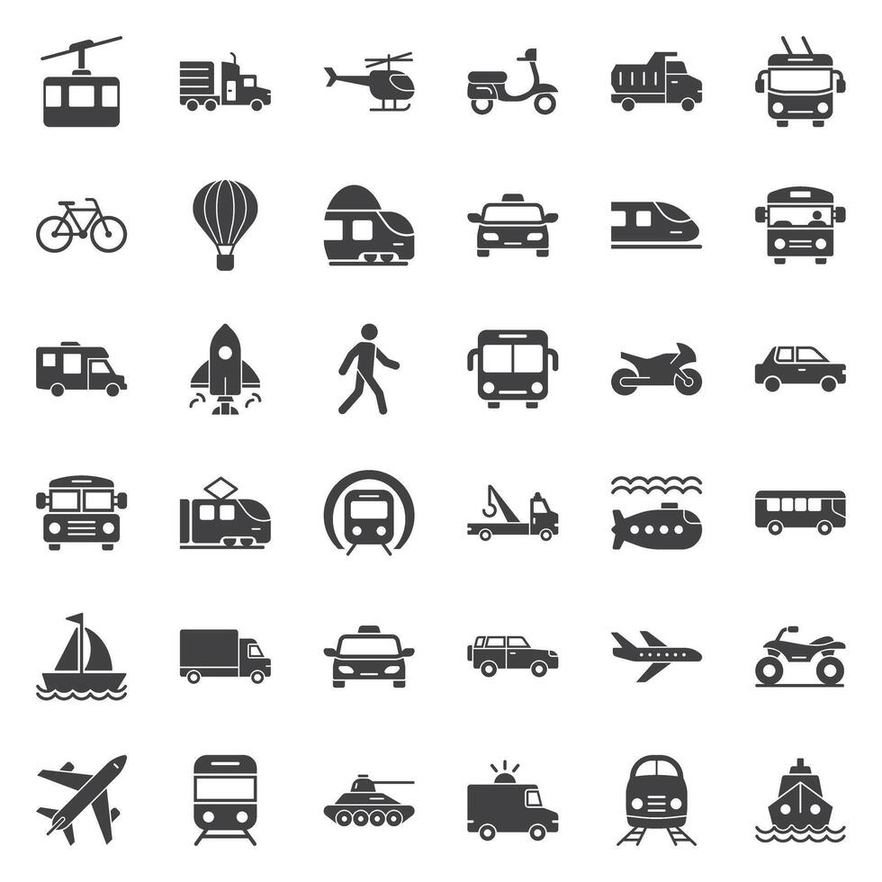 Transport icons set in flat style. Transportation illustration on isolated background. Vehicle sign business concept. vector