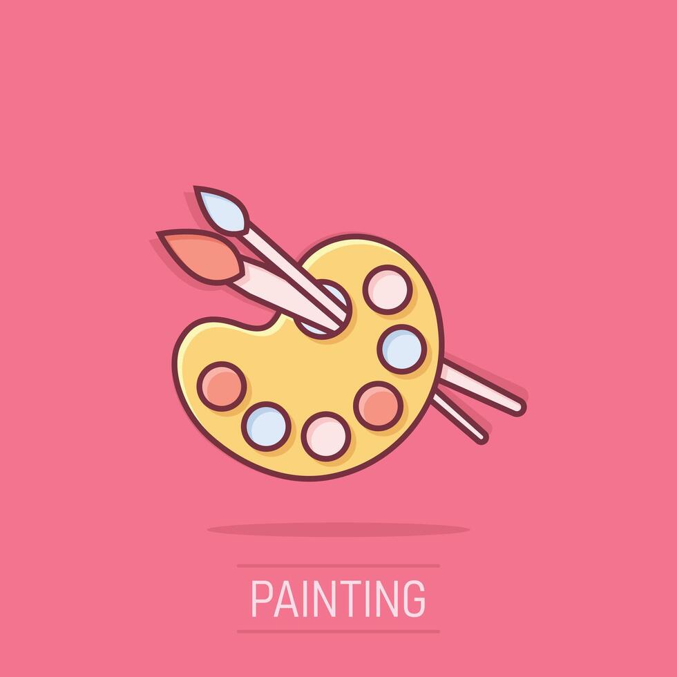Artist's palette in comic style. Painter's tools cartoon illustration on isolated background. Drawing equipment splash effect sign business concept. vector