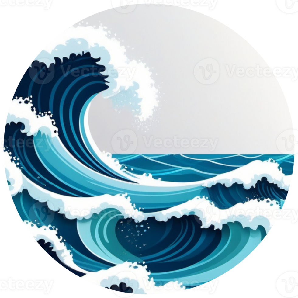 Cartoon wave art design in round frame png