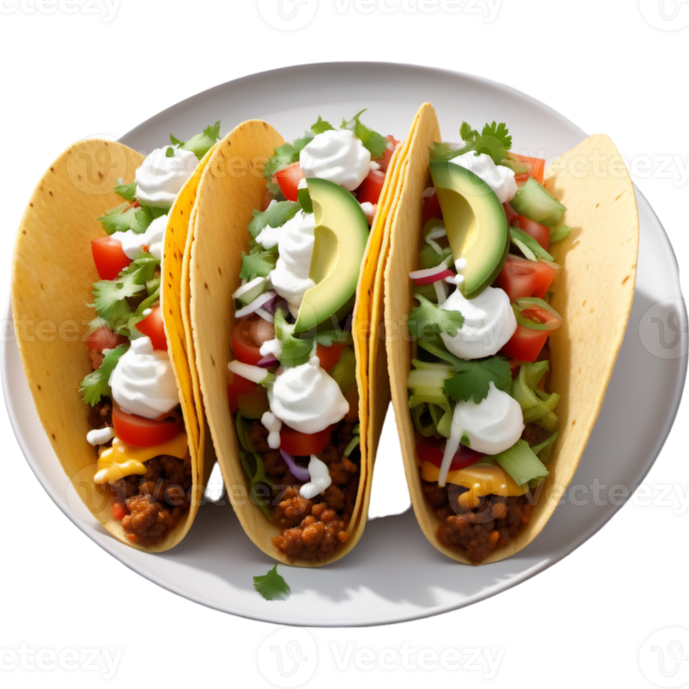 Delicious taco with variety of toppings on white plate png