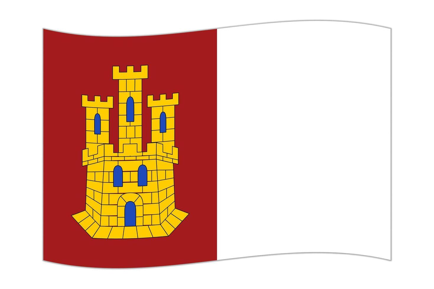 Waving flag of Castilla La Mancha, administrative division of Spain. illustration. vector