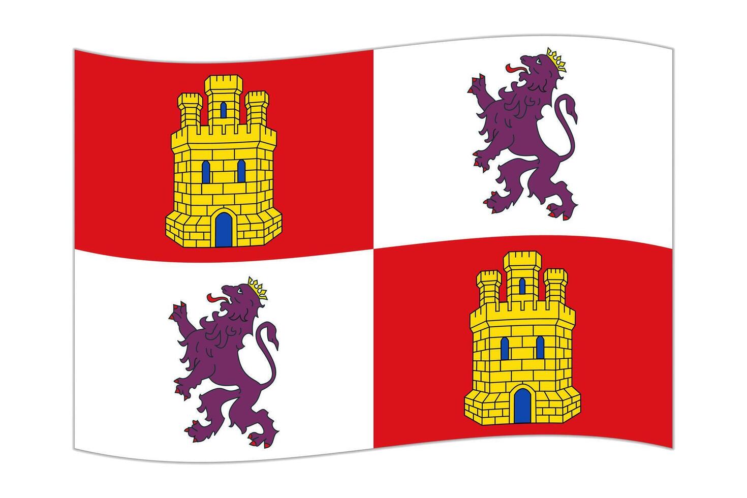 Waving flag of Castile and Leon, administrative division of Spain. illustration. vector