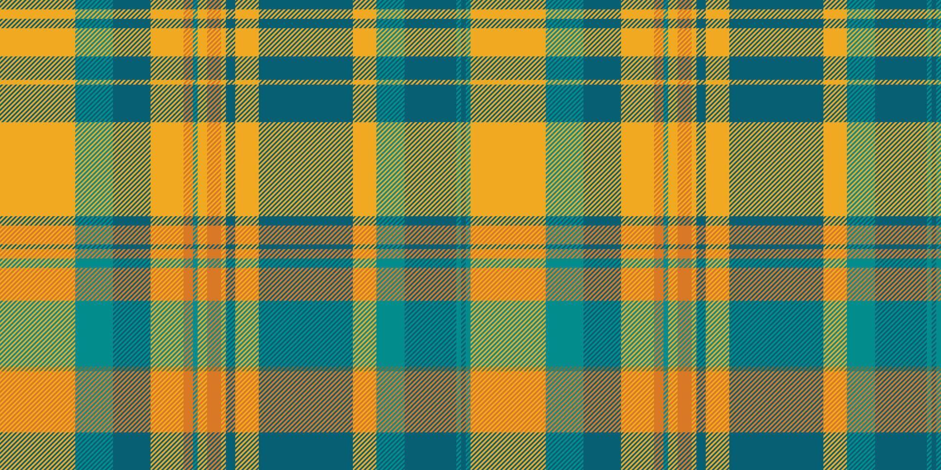 Drapery textile plaid pattern, girly tartan check fabric. Cool texture background seamless in cyan and amber colors. vector