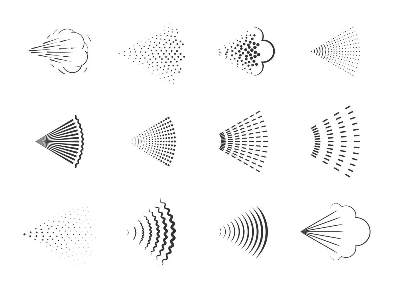 rociar íconos conjunto de aerosol o aerógrafo para agua gas boquilla vapor, perfume desodorante, pintada pintar. firmar ducha gotas, desinfección, limpieza. vector