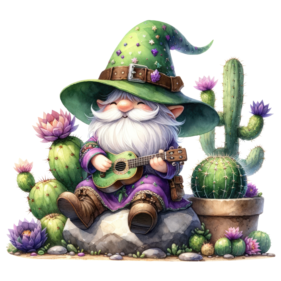 öken- kaktus gnome med suckulenter illustration. png