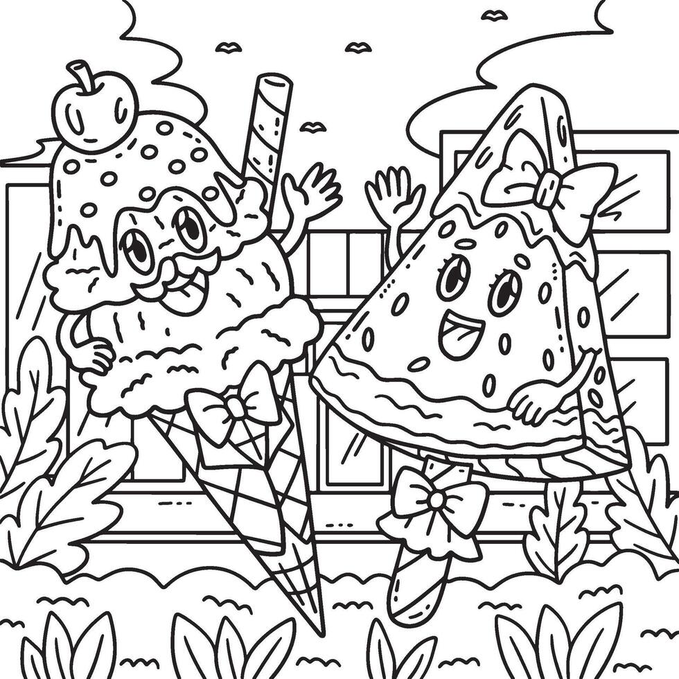 Ice Cream Watermelon Popsicles Coloring Page vector