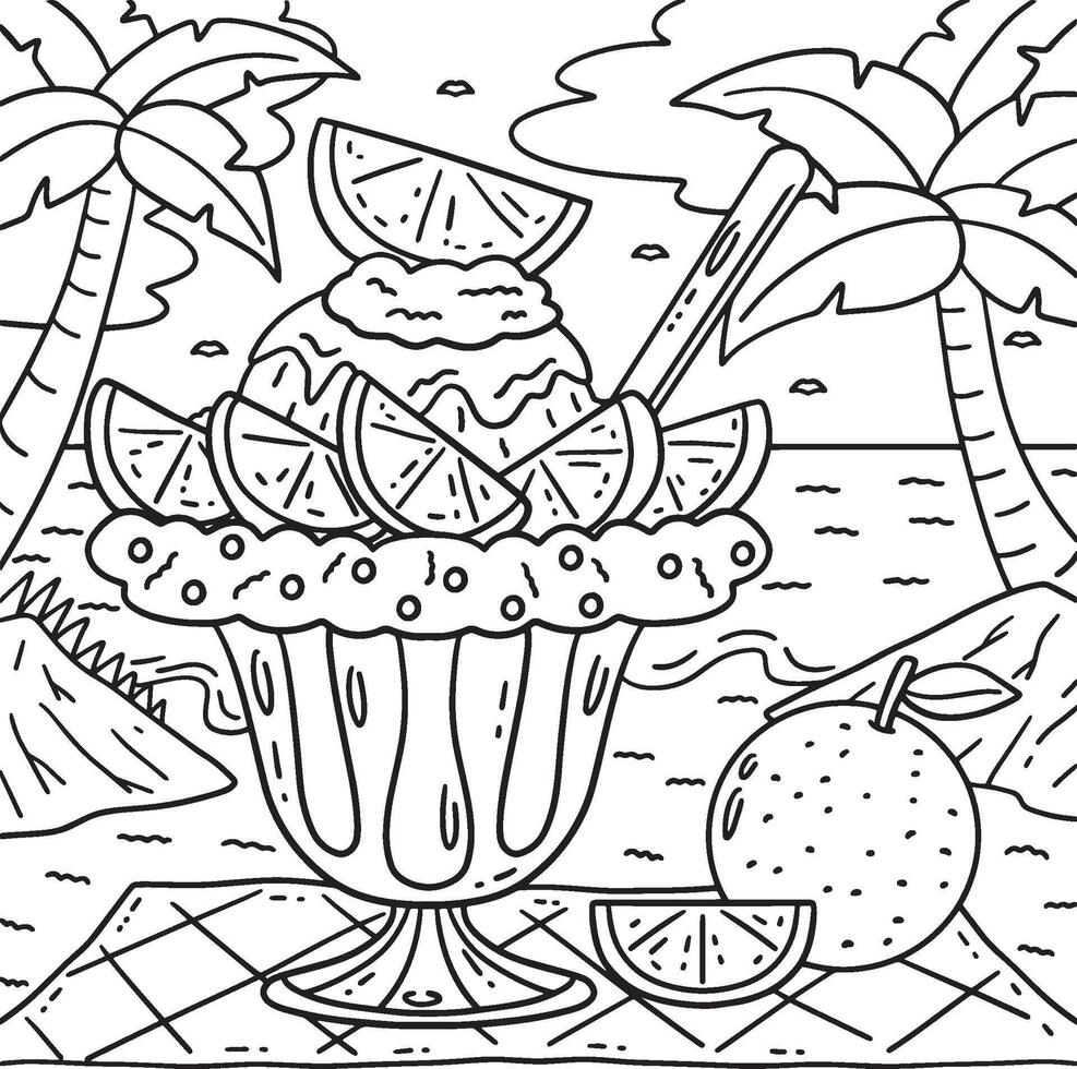 Ice Cream Orange Sundae Coloring Page for Kids vector