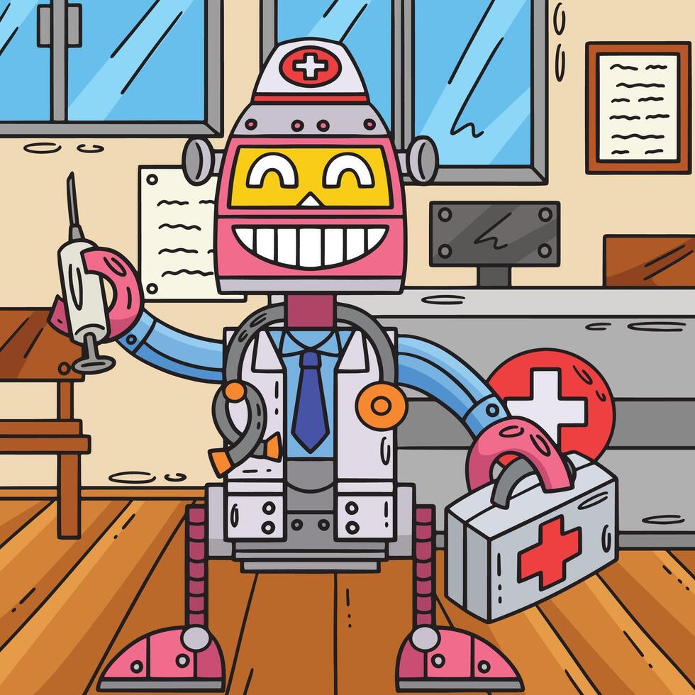 robot médico de colores dibujos animados ilustración vector