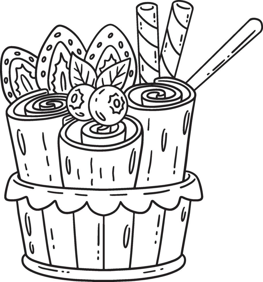 Ice Cream Rolled Isolated Coloring Page for Kids vector