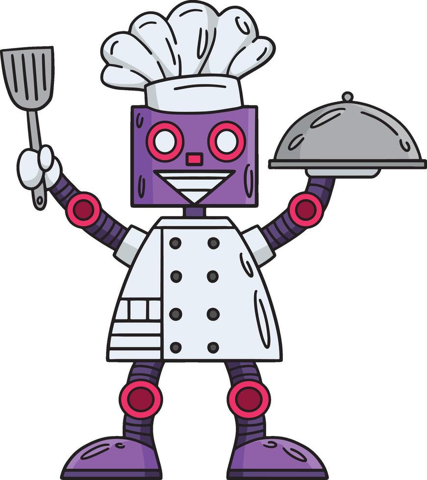 Robot Chef Cartoon Colored Clipart Illustration vector