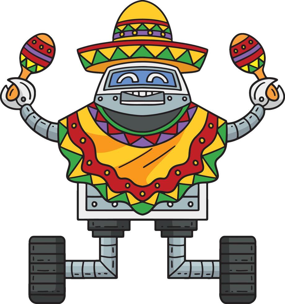 Robot with Poncho and Maracas Cartoon Clipart vector