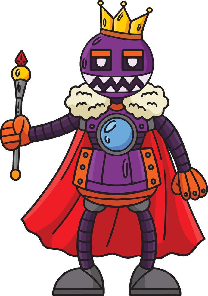 Robot with a Crown and Scepter Cartoon Clipart vector