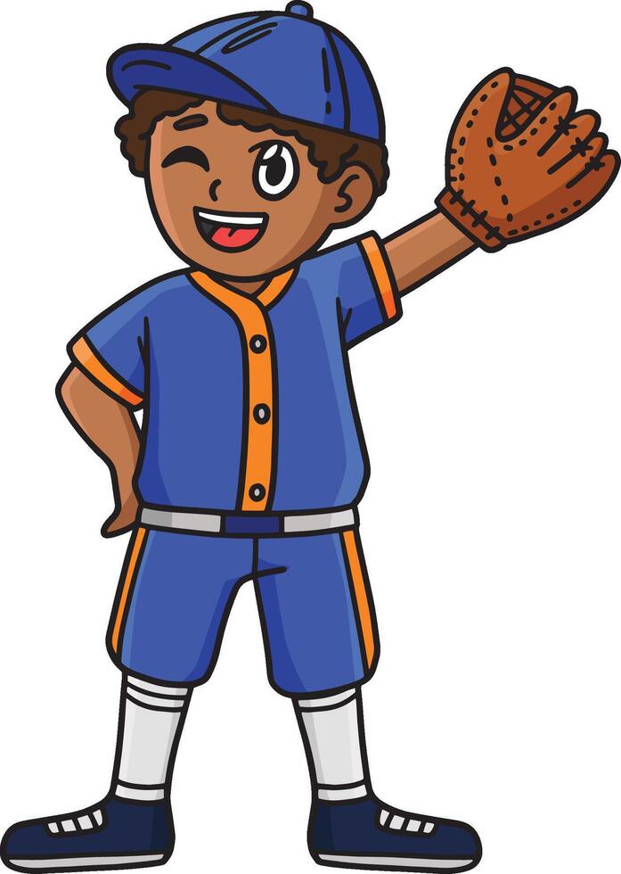 Baseball Boy Pitcher Waving Cartoon Clipart vector