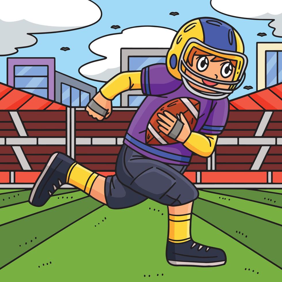 American Football Player Running a Ball Colored vector