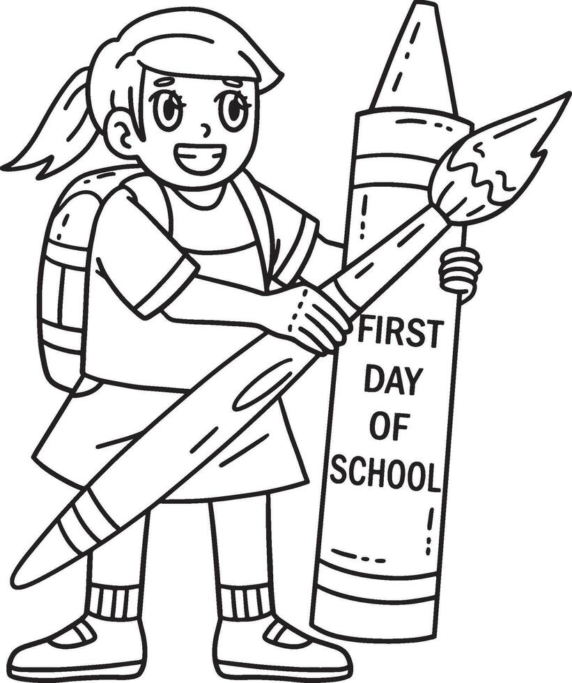 First Day of School Child Brush Crayon Isolated vector