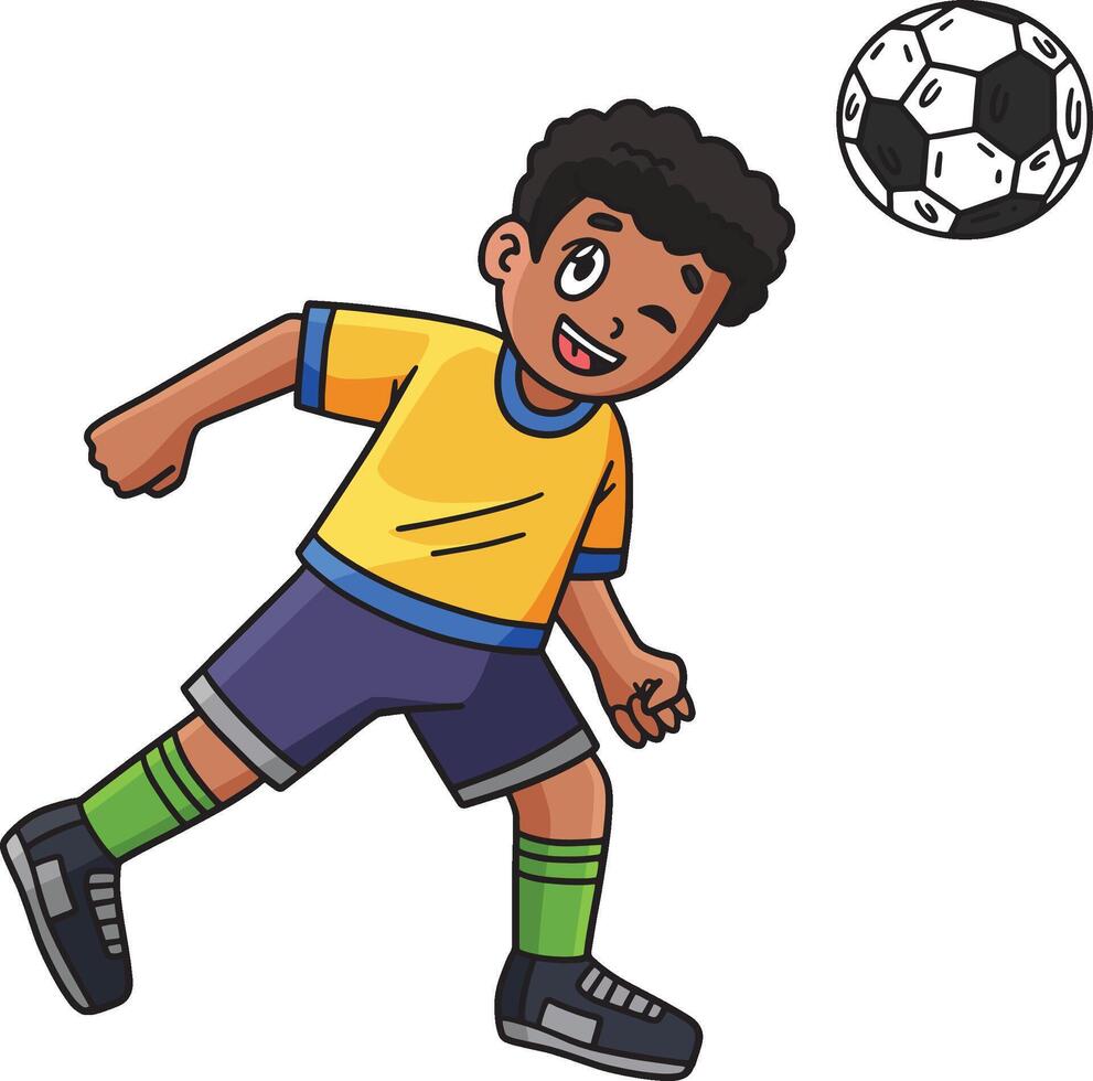 chico golpear fútbol pelota con cabeza dibujos animados clipart vector