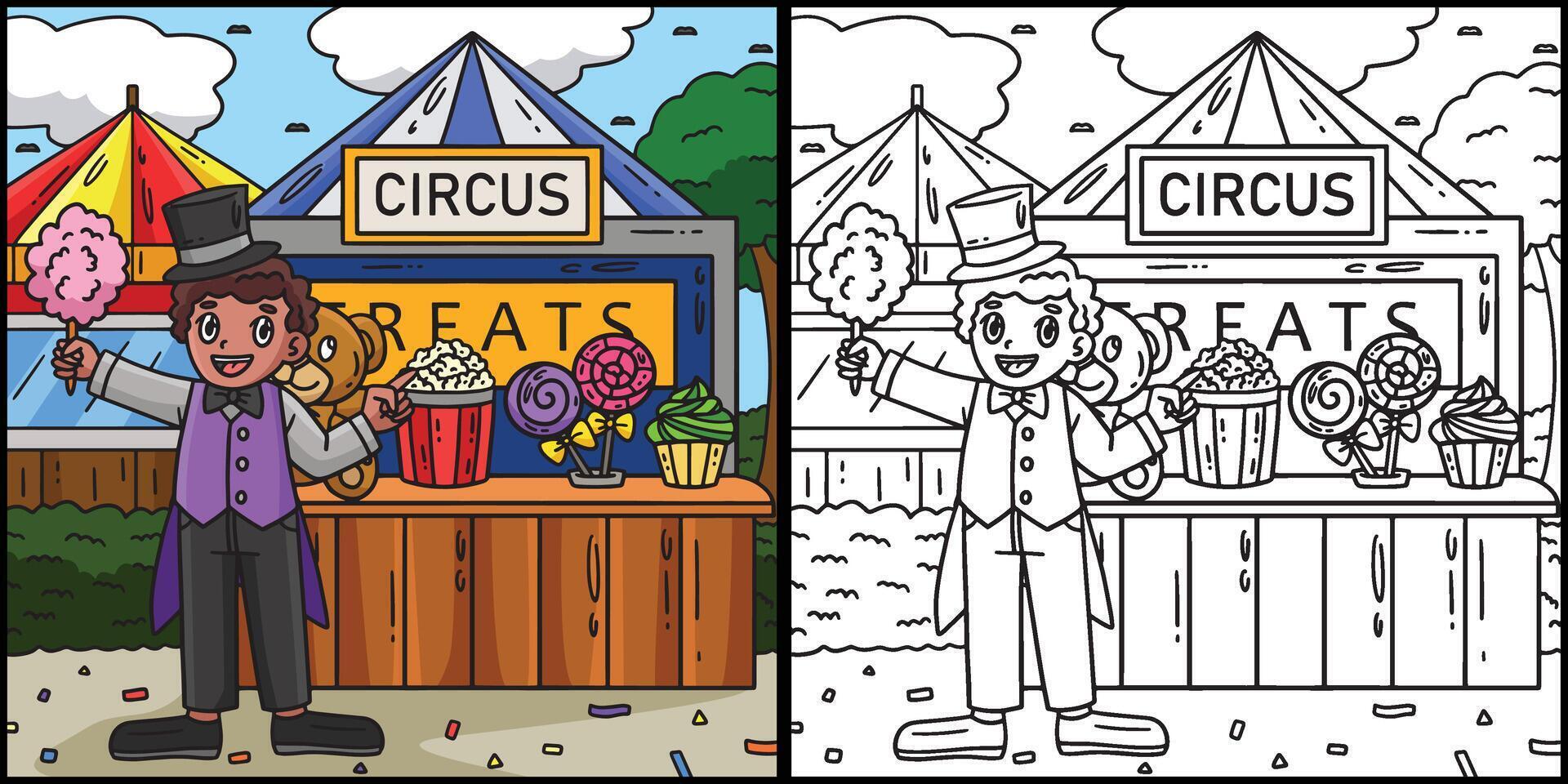 Circus Vendor Coloring Page Colored Illustration vector