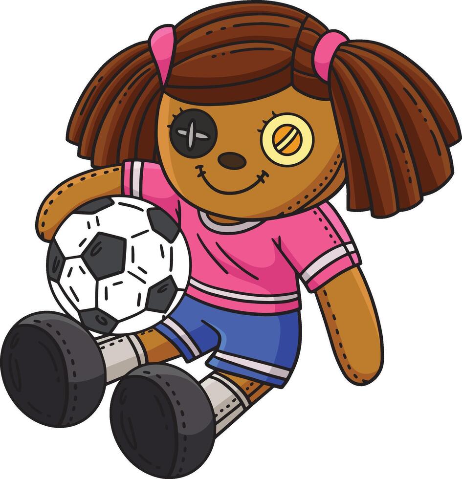 Plush Soccer Player Cartoon Colored Clipart vector