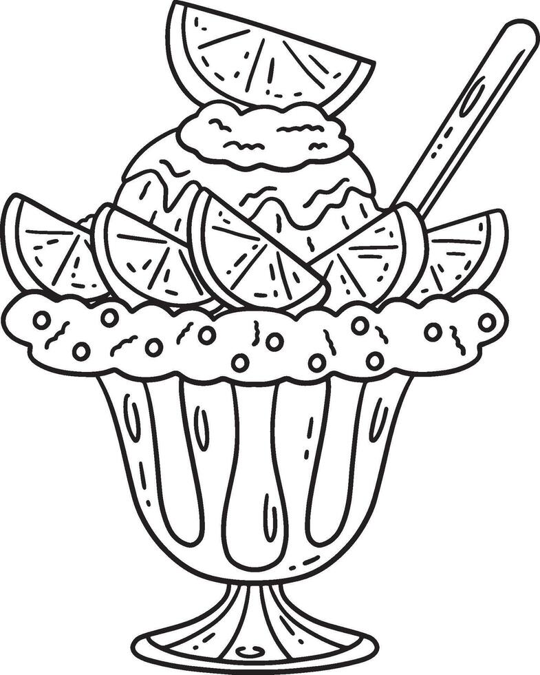 Ice Cream Orange Sundae Isolated Coloring Page vector