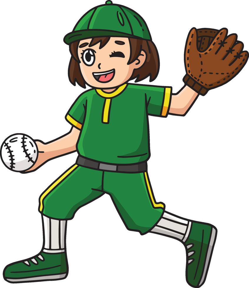 Baseball Girl Pitcher Cartoon Colored Clipart I vector