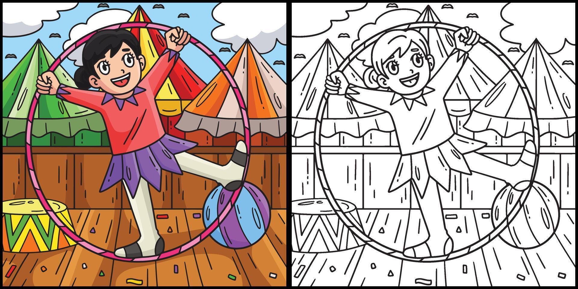 Circus Female Acrobat Coloring Page Illustration vector