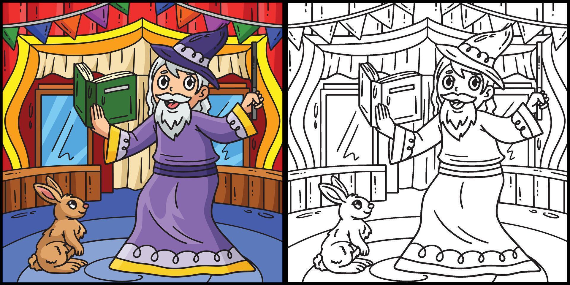 Circus Wizard with Rabbit Coloring Illustration vector