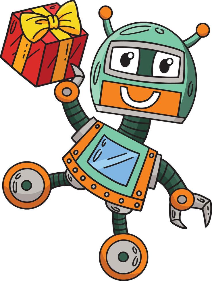 Robot with a Present Cartoon Colored Clipart vector