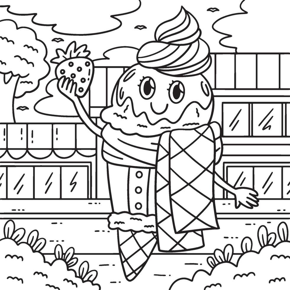 Ice Cream With Scarf Coloring Page for Kids vector