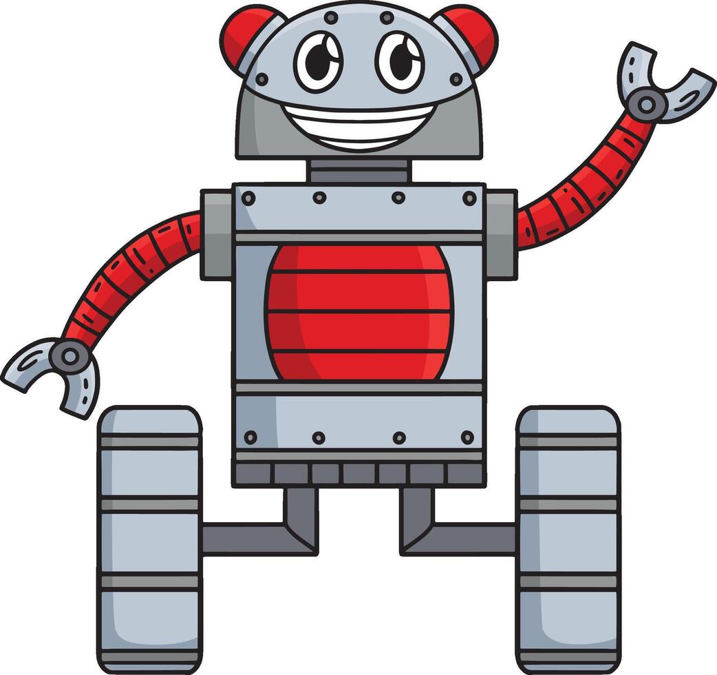 Robot with Wheels Cartoon Colored Clipart vector