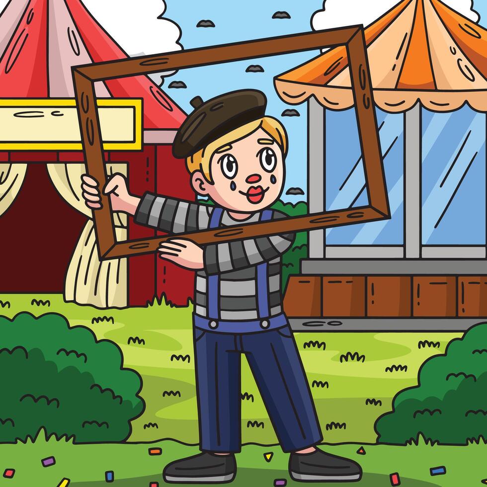 Circus Mime Colored Cartoon Illustration vector