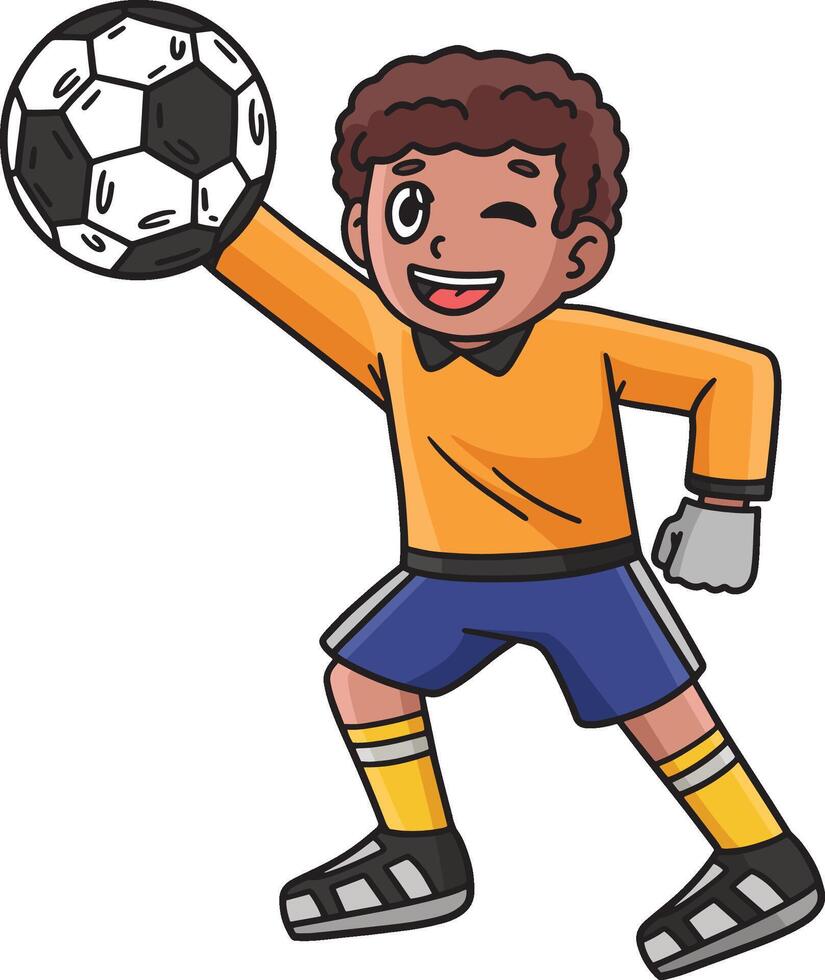 Soccer Boy Goalkeeper Cartoon Colored Clipart vector