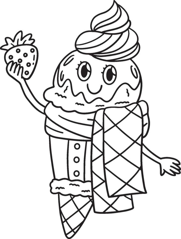 Ice Cream With Scarf Isolated Coloring Page vector