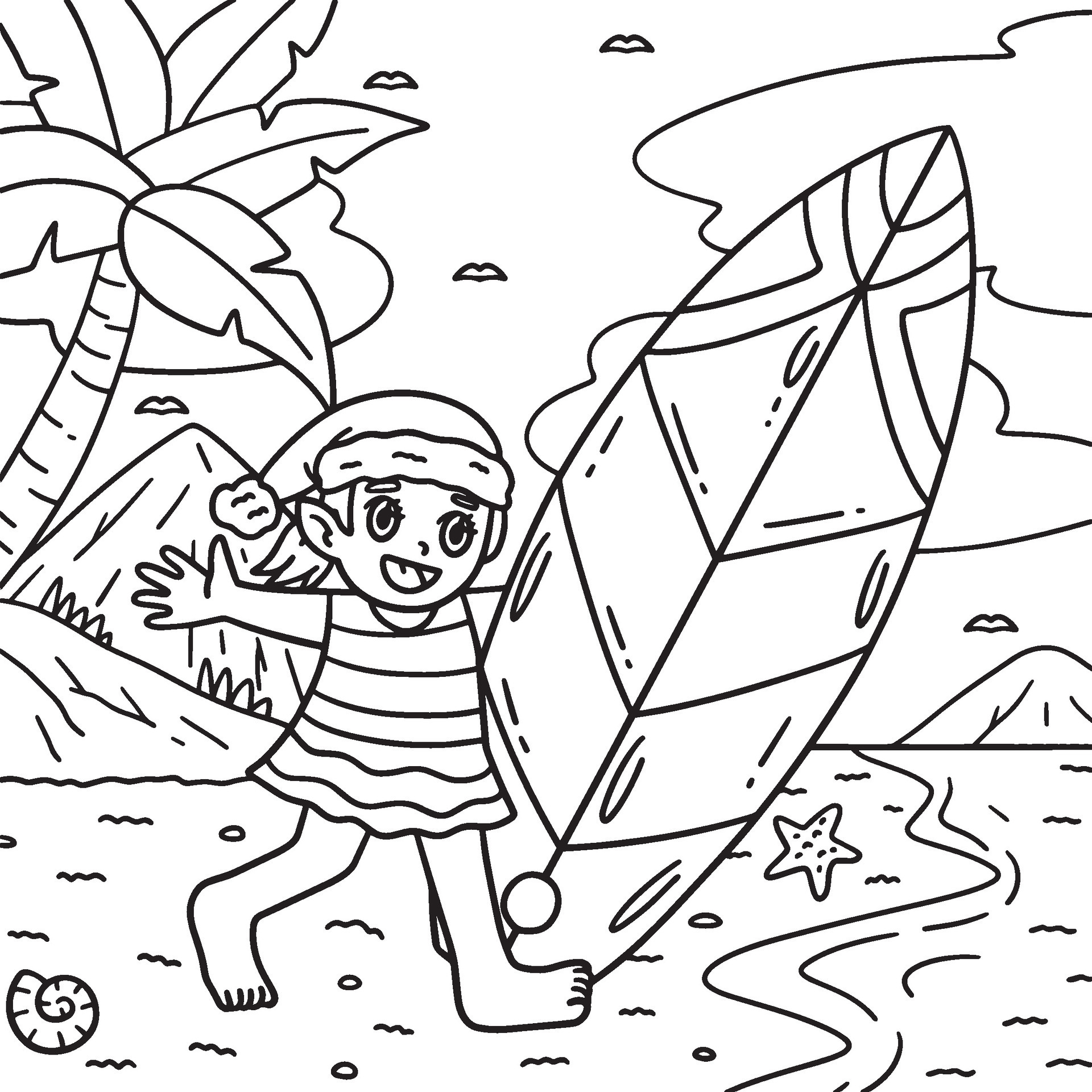 christmas-in-july-elf-and-surfboard-coloring-page-42976920-vector-art