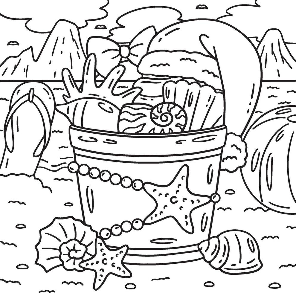 Christmas in July Seashells and Hat Coloring Page vector