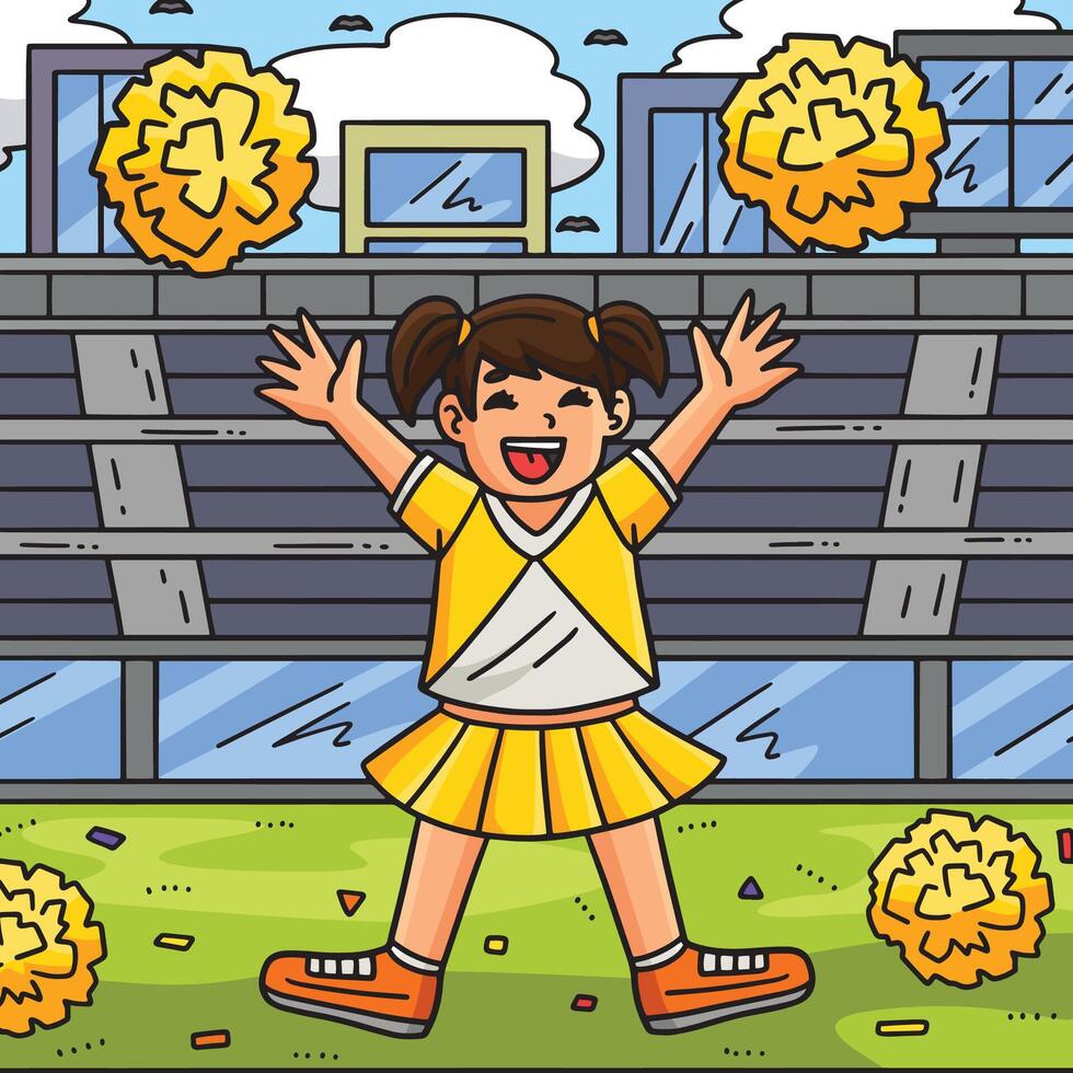 Cheerleading Girl Cheerleader Pompoms Colored vector