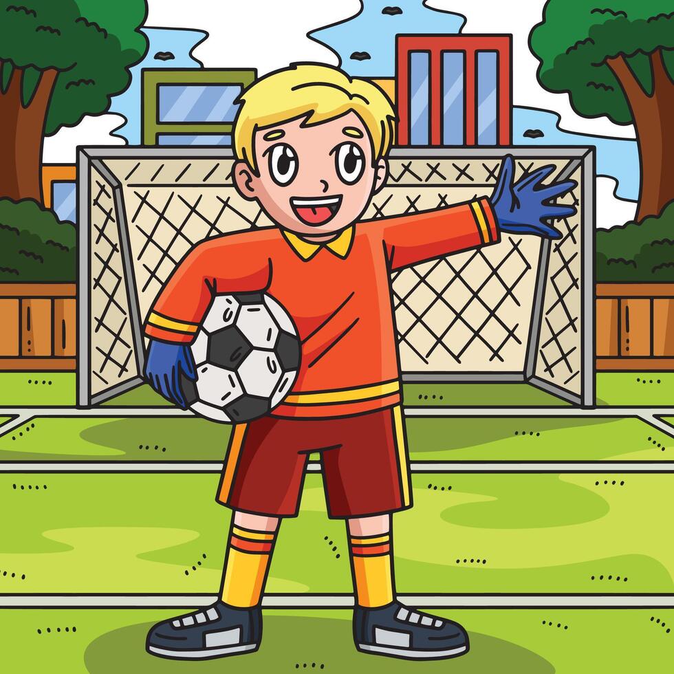 Goalkeeper Holding a Soccer Ball Colored Cartoon vector