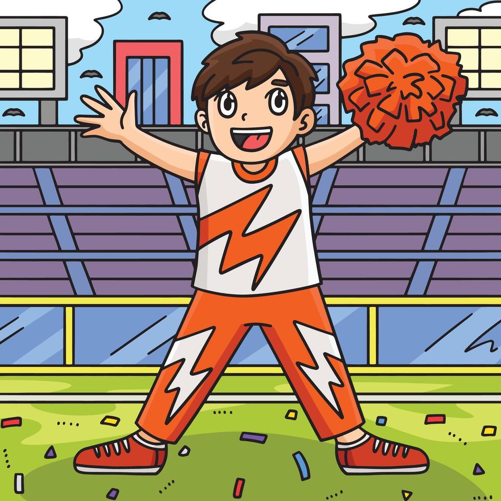 Cheerleading Boy Cheerleader Waving Colored vector