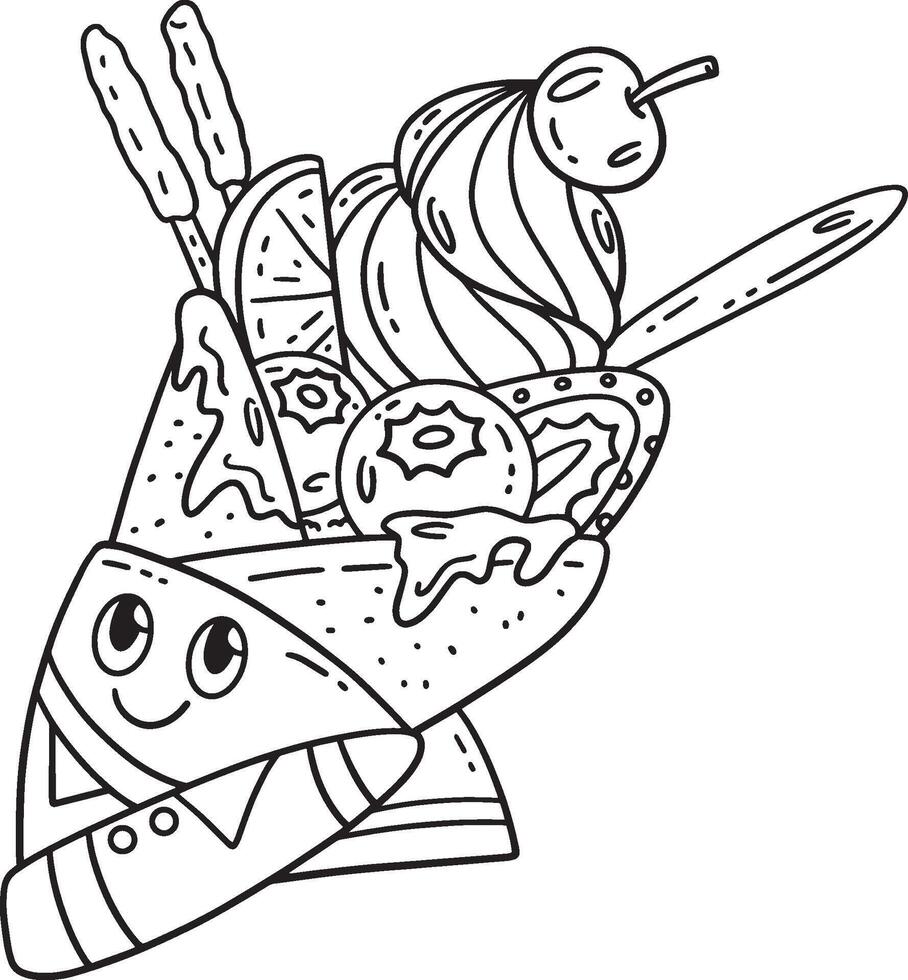 Ice Cream Crepe Isolated Coloring Page for Kids vector