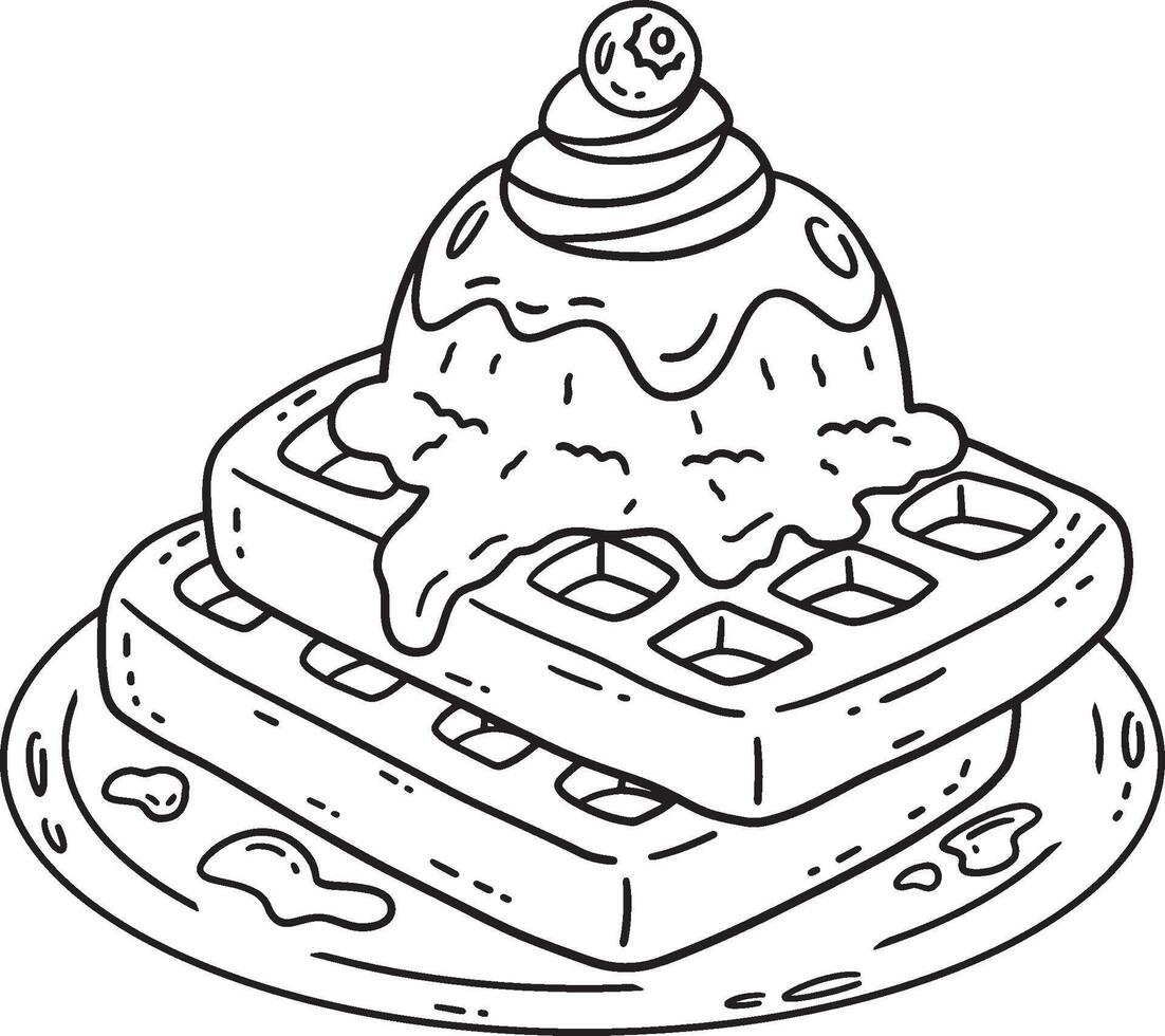 Waffle with an Ice Cream Scoop Isolated Coloring vector