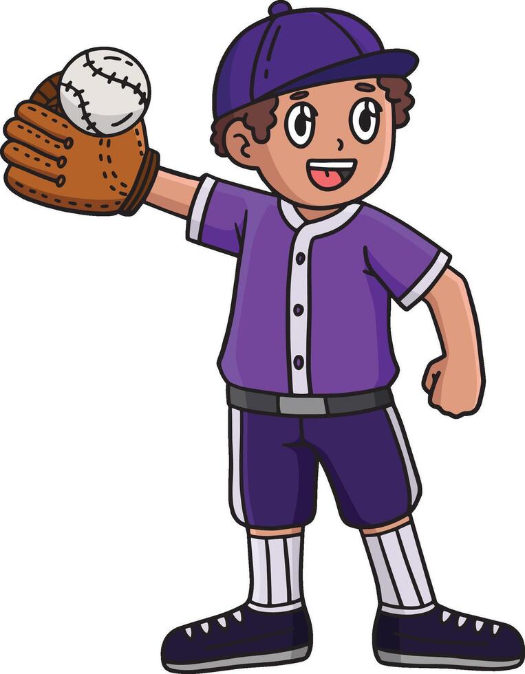 chico levantamiento béisbol dibujos animados de colores clipart vector