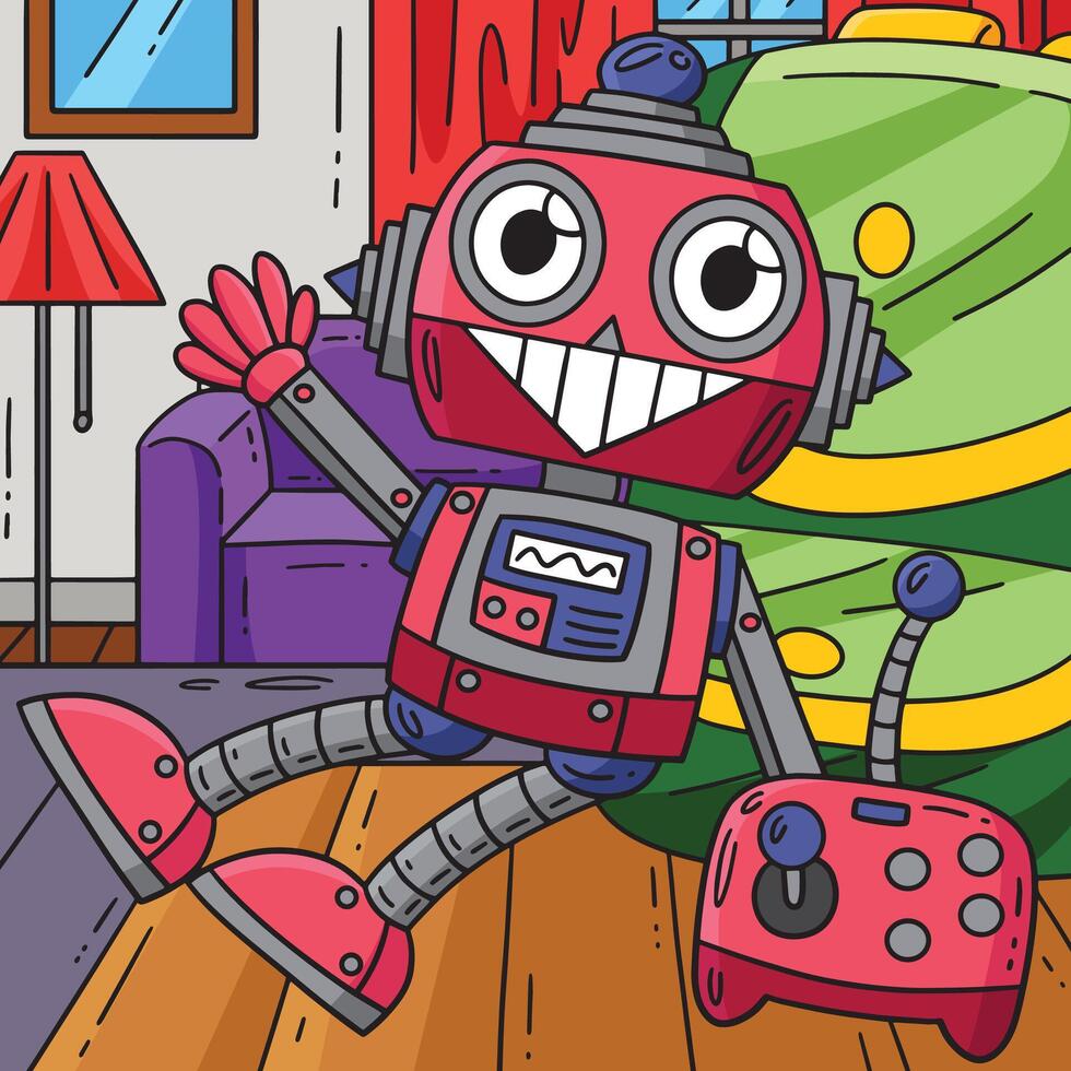 Robot and Remote Control Colored Cartoon vector