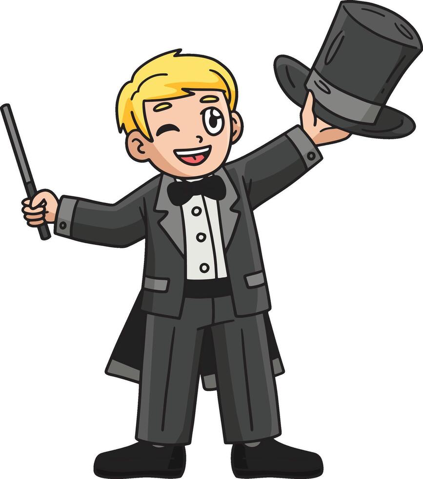 Circus Magician with Hat and Wand Cartoon Clipart vector