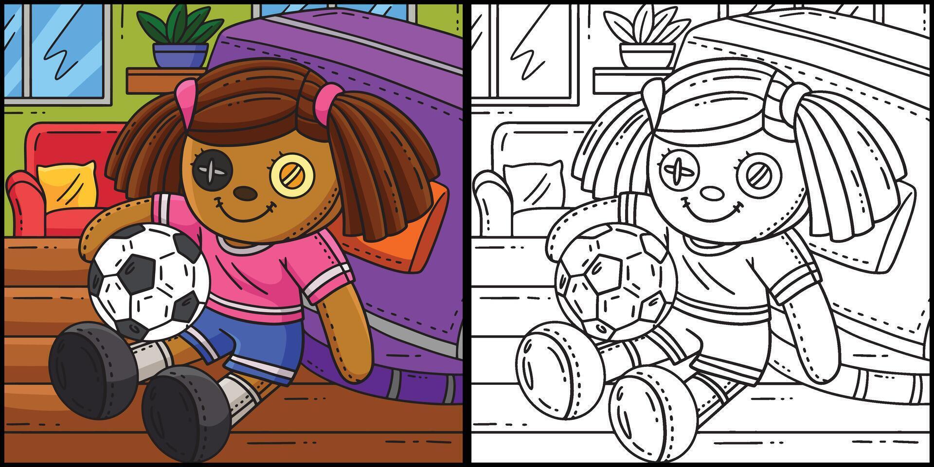 Plush Soccer Player Coloring Page Illustration vector