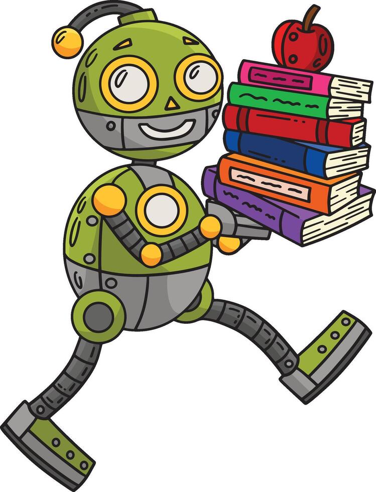 robot que lleva libros dibujos animados de colores clipart vector