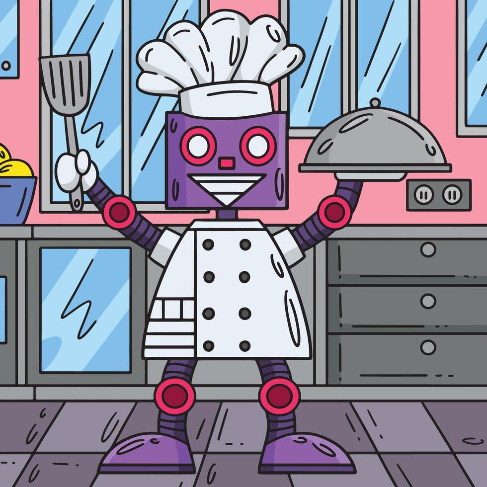 Robot Chef Colored Cartoon Illustration vector