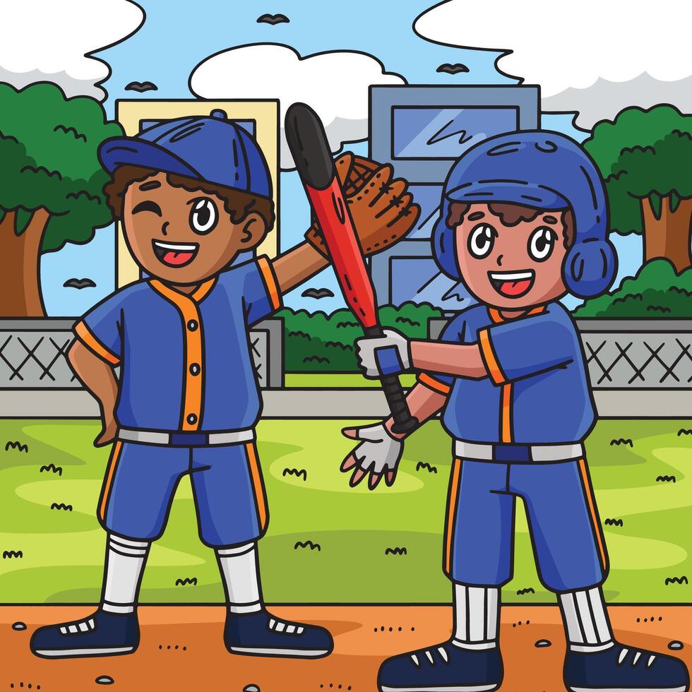 Baseball Teammate Colored Cartoon Illustration vector