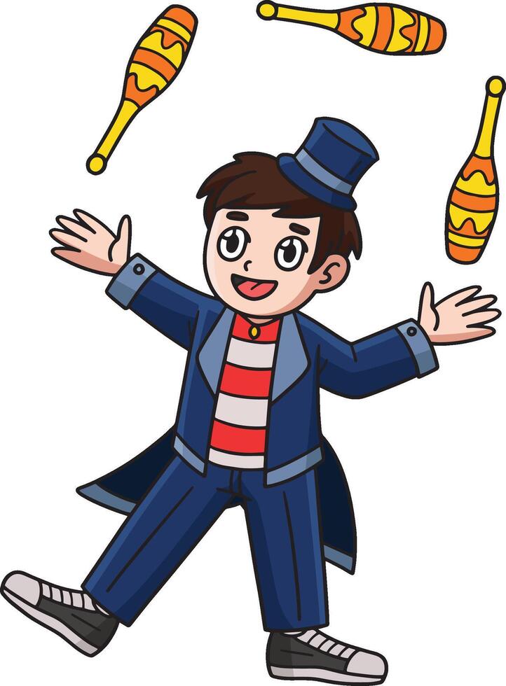 Circus Man Juggling Pins Cartoon Colored Clipart vector