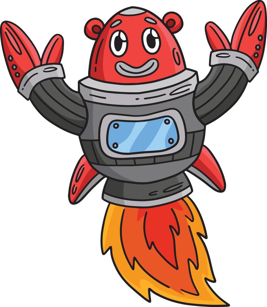 Robot with Rocket Booster Cartoon Colored Clipart vector
