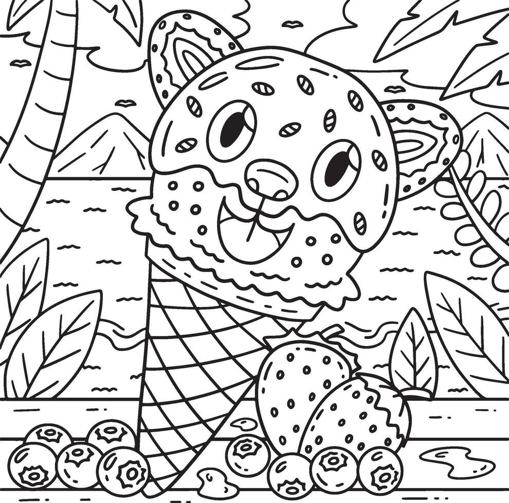 Ice Cream Bear Coloring Page for Kids vector